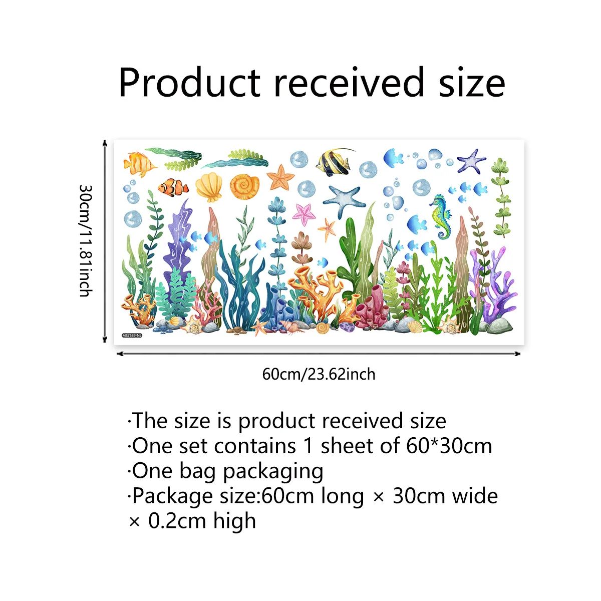 Ocean Sea Animals Fishes and Seaweed Coral Bathtub Sticker for Nursery Bathroom Shower Background Wall Self-Adhesive Decoration