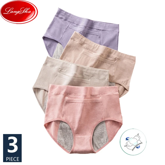 LANGSHA 3Pcs/lot Menstrual Period Panties Women Underwear Cotton