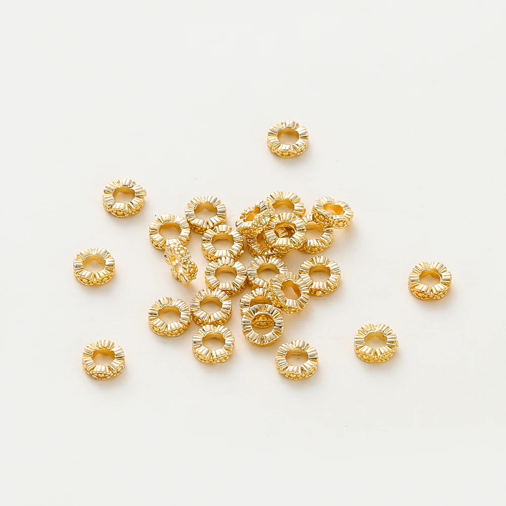 14K/18K 리얼 골드 도금 황동 레이스 트위스트 플랫 스페이서 비즈 팔찌 목걸이 DIY 쥬얼리에 대한 느슨한 비즈 수제 공예 만들기