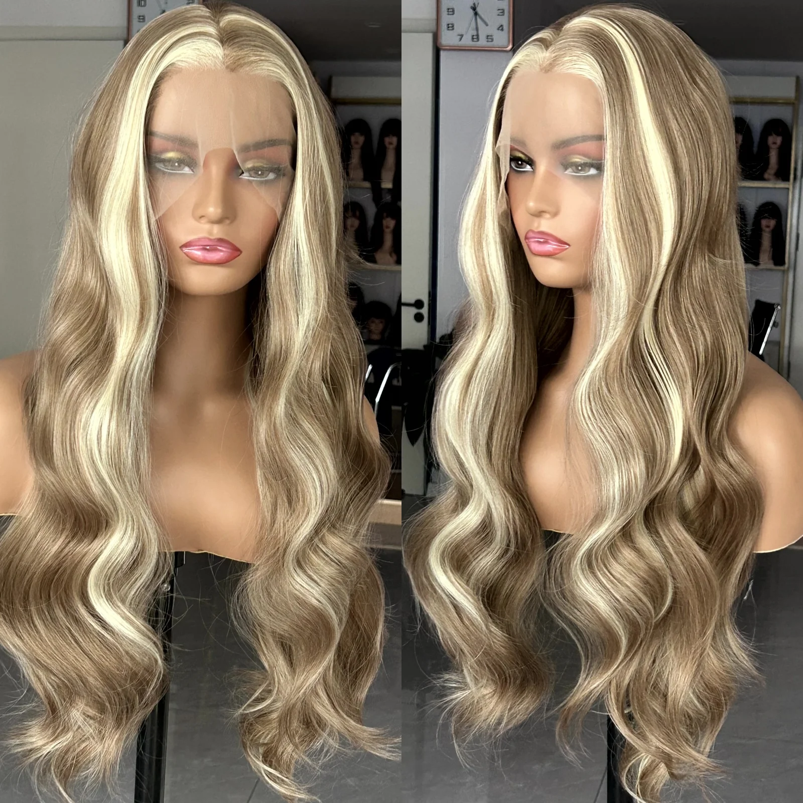 NWT 11” light ash brown volume puff top tapered wig gold highlight money pieces IMG_7131-wig.jpg?crop=center&  main image 3