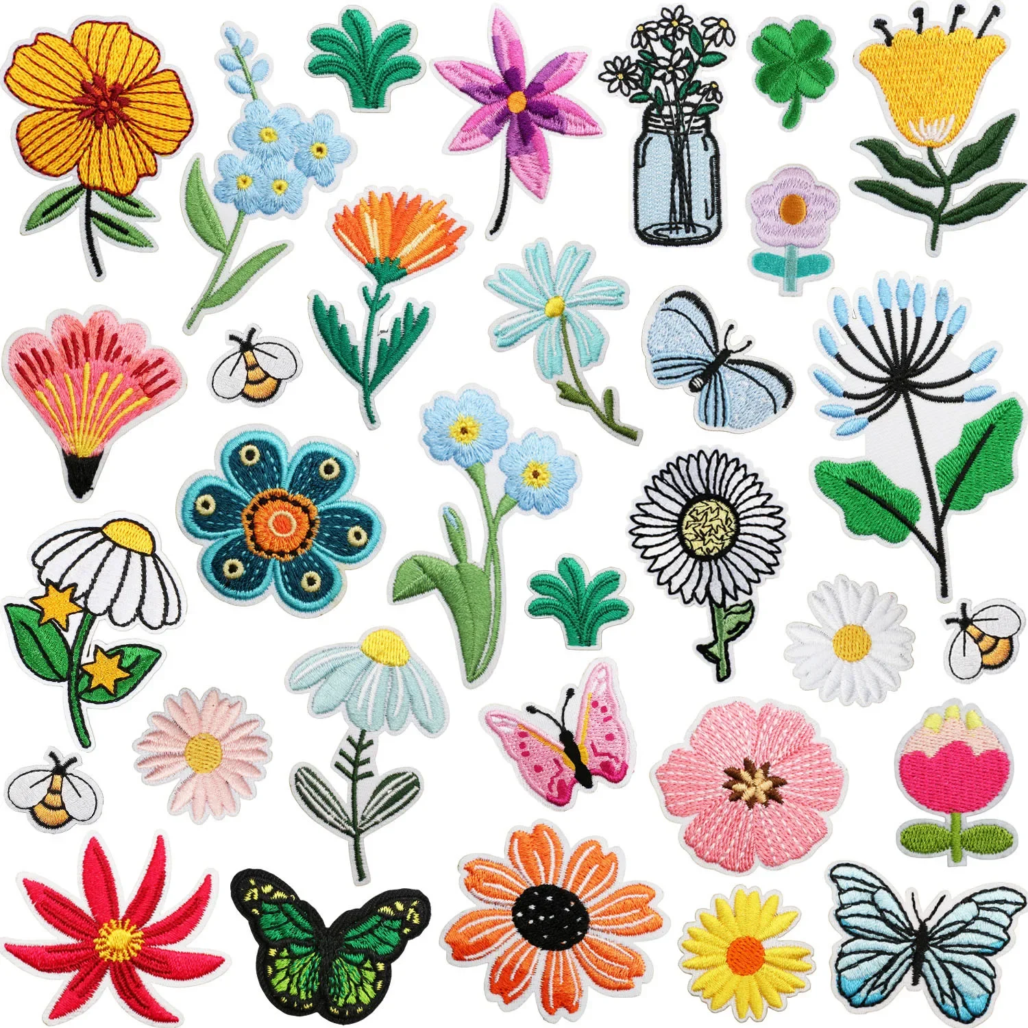 Adorable Embroidered Daisy Butterfly Patchwork Sunflower Decorative Fabric Stickers For Ironing And Pressing Clothing