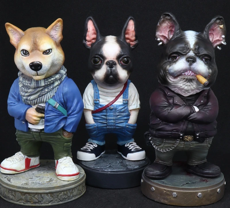 Kit Figura In Resina Shiba Inu (Agente) Bulldog Francese (Boss) Boston Terrier(Baby) Tre Set Wf2021W Kit Resina Non Verniciata Modello Gk