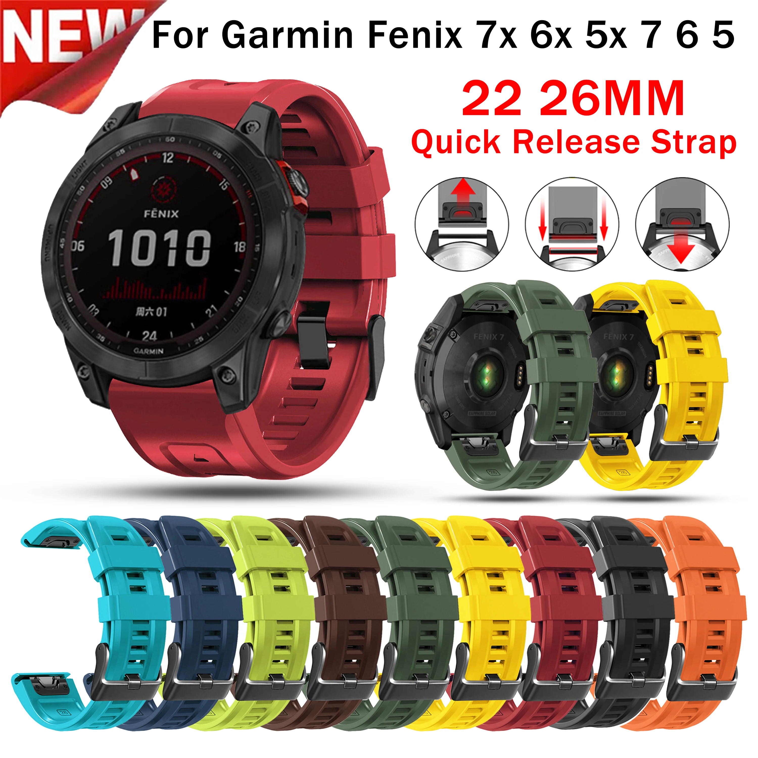 

22 26MM Silicone Watch Band Strap Quick Bracelet For Garmin Fenix 6X 6 Pro 5X 5 Plus 3HR Forerunner 935 945 Fenix 7X 7 Wristband