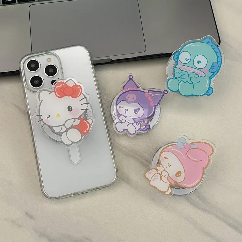 Sanrio Hello Kitty Kuromi Pochacco 멜로디 Magsafe 마그네틱 폰 그립 Tok 스탠드 iPhone 접이식 무선 충전 홀더
