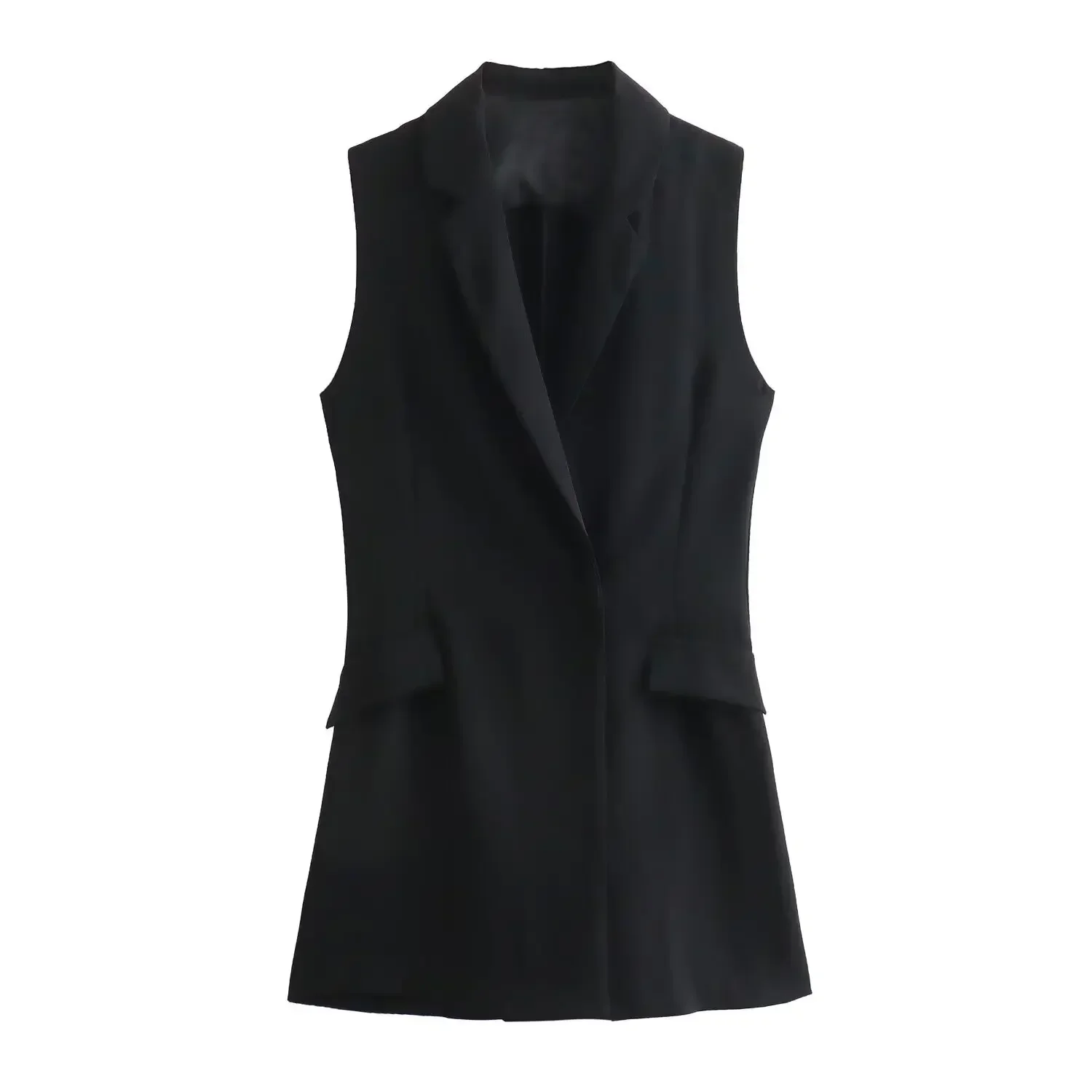 

Women New Fashion Flip pocket decoration Long style Slim Vest Vintage Sleeveless Button-up Female Waistcoat Chic Tops