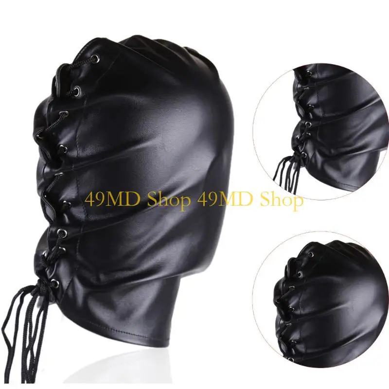 49MD PU-Kapuze, schwarze Kopfbedeckung, Rollenspielmaske, unbekanntes Geheimnis, Flirtspiel – Detail 8
