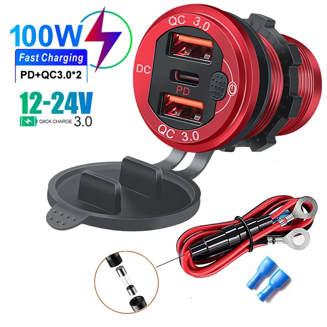 115W Car Charger QC3.0 and PD Type C Three USB Car Charger Socket