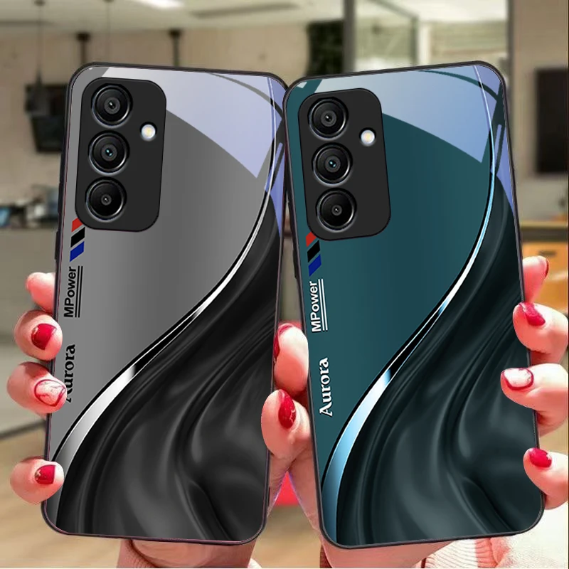 Black Tempered Glass Phone Case with Water Flow Pattern Design
