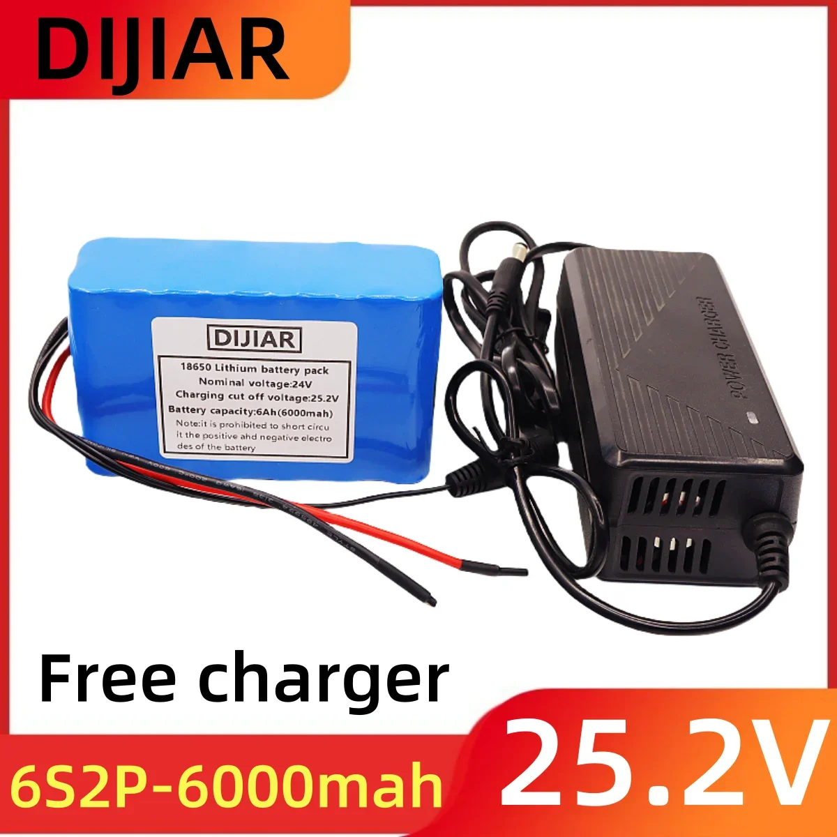 

New 18650 25.2V Rechargeable Lithium Battery Pack 24v 6S2P 6000mAh Suitable for Electric Bicycle Unicycle Scooter Built-in BMS