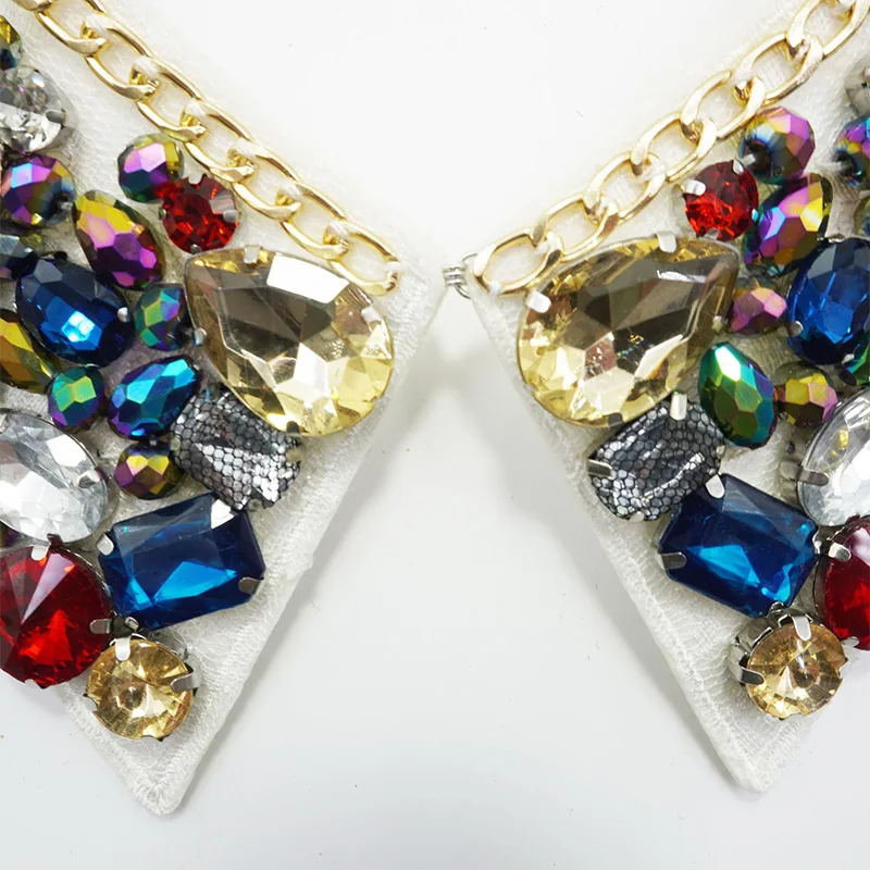 Fashion Fake Collar with Rhinestone Shiny Crystal Sewing Detachable Collar for Lapel Blouse Top Shirt Women Clothes Accessories