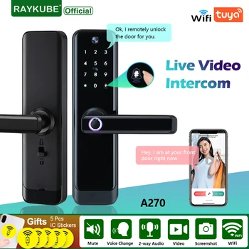 RAYKUBE 투야 와이파이 양방향 오디오 비디오 인터콤 지문 카메라, 스마트 문짝 잠금, 앱 원격 잠금 해제 비디오 레코드, A270, 신제품