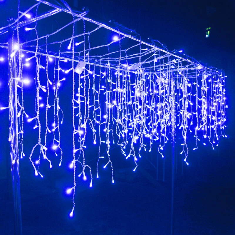 thumbnail image 1 of Cadena de luces navideñas, luces de carámbanos, cascada, decoración exterior, luces festivas románticas, luces de ambiente, 1 of 5
