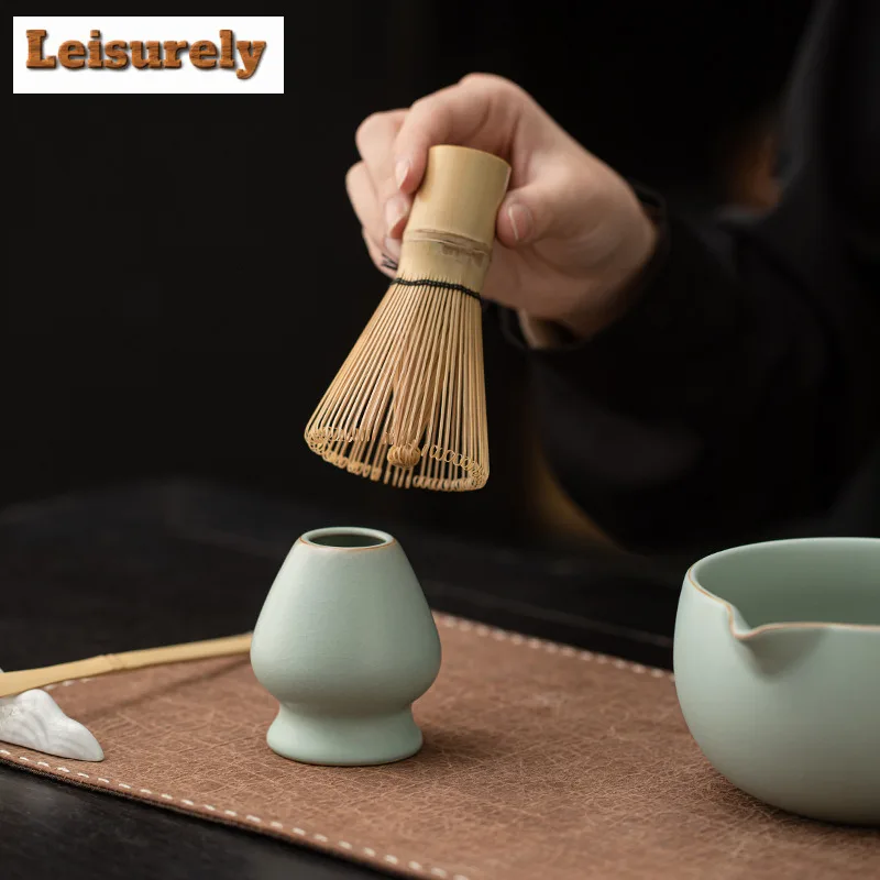 Ru Kiln Matcha Set Ceramic Tea Whisk Standing Bowl Japanese Style Ceremony Frothing And Stirring Tools Tableware Craft Supplies