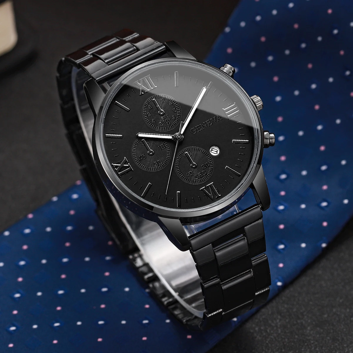 2pcs/set Men's Business Watch Simple Roman Dial Men's Calendar Quartz Combination Watch (No Box)