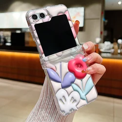 Floral Design Clear Folding Phone Case - Hard PC Cover - Samsung Z Flip7 (A552)