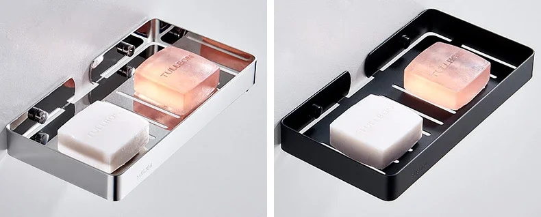 1 Set of Stainless Steel Wall Mounted Soap Rack Bathroom Storage Container Extended Household Soap Rack Square Shower Soap Tray