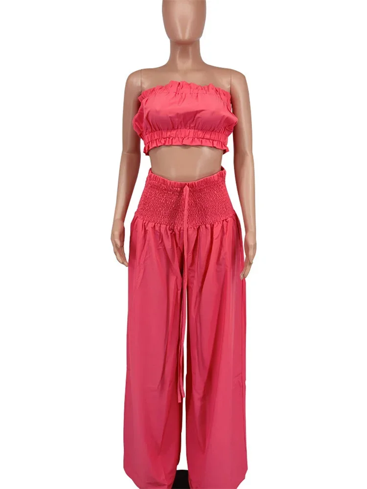 Wmstar Pants Sets Womens Clothing Two Piece Set Crop Office Top Wide Leg Fashion Summer New In Outfits Wholesale Dropshipping
