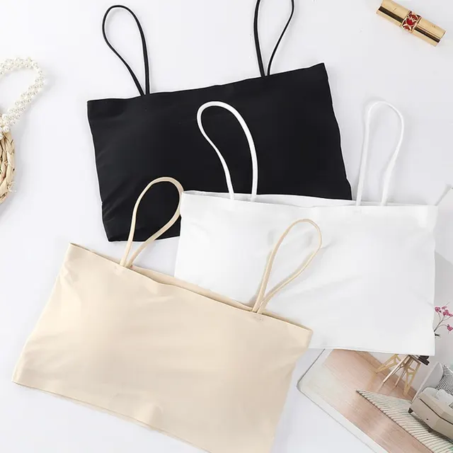 Soutien-gorge court sexy sans couture pour femmes, haut à bretelles blanches, caraco dos nu, couleur unie, vêtements d'été, Y-2023 1
