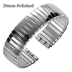 Polished Matte Elastic Stainless Steel Watch Strap - Men's Wristband Accessory (20mm - Polished)