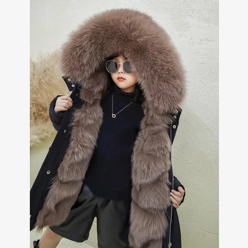 

Kids Winter Fur Coats Boys Girls Natural Fox Fur Hooded Parkas Children's Thicker Warm Jacket Detachable Outerwear A1808