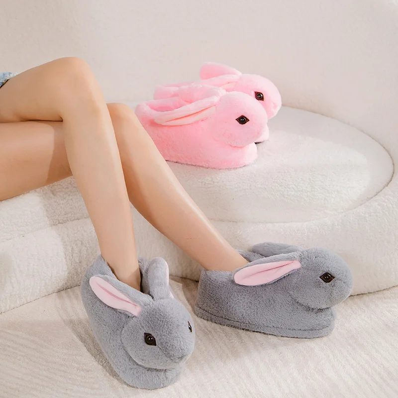 Rabbit Animal Indoor Slippers Special Custom Warm Winter Lovers Home Slippers Thick Hard Bottom Shoes on Floor Lovers Shoes Cute