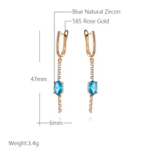  Kinel Luxury Blue Natural Zircon Wedding Long Drop Earrings Fashion 585 Rose Gold Crystal Accessories for Women Daily Jewelry 