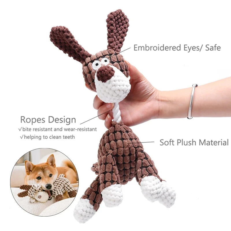 Plush Dog Toy Animals Shape Interactive Dog Chew Toys Corduroy Dog Toys for Small Large Dogs Puppy Pets Training Accessories