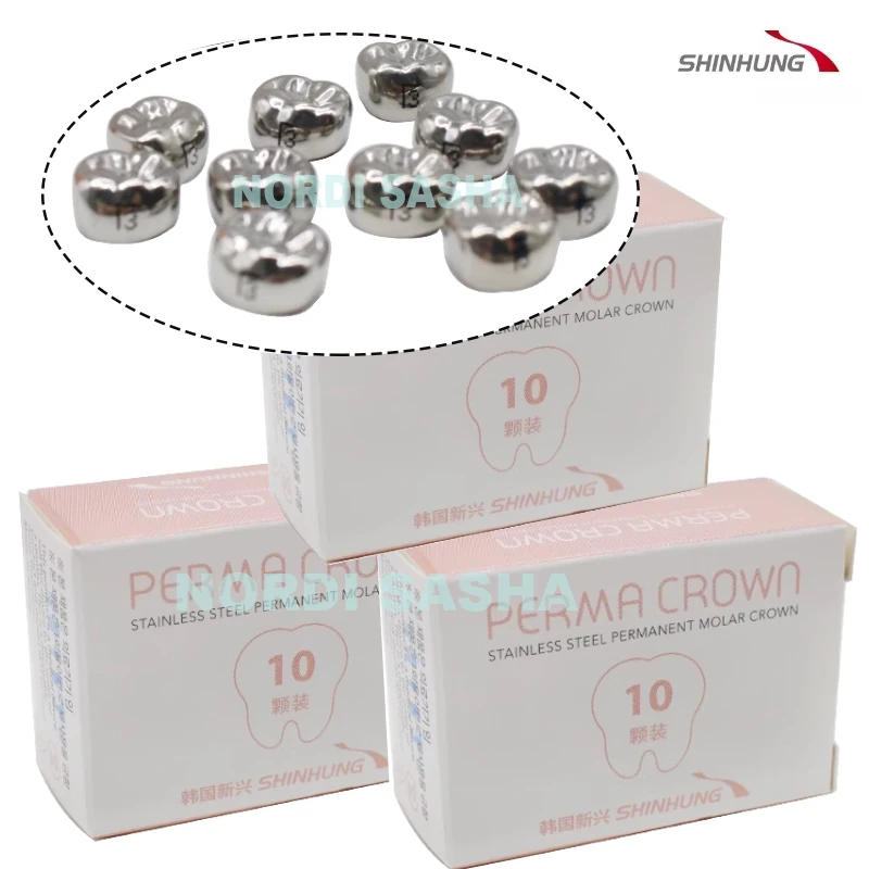 

10Pcs/Box Dental Kids Permanent Molar Crown Refill Preformed Primary Molar Adult Kids Crowns Stainless Steel Temporary Crown