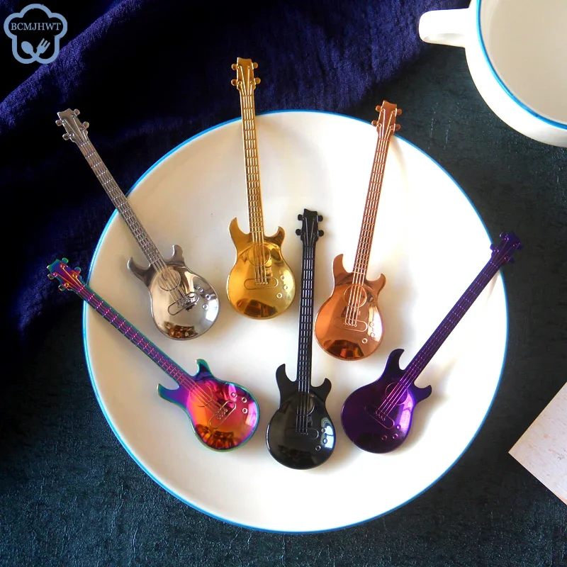 Stainless Steel Guitar Shaped Love Coffee Spoon Teaspoon Children Spoon New Beautiful Tea Use Kitchen Couple Gifts 1PCS