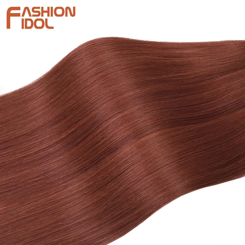 FASHION IDOL 28 Inch 300g Straight Hair Synthetic Crochet Braids Hair Braiding Hair Bundles Ombre Orange Crochet Hair Extensions 4