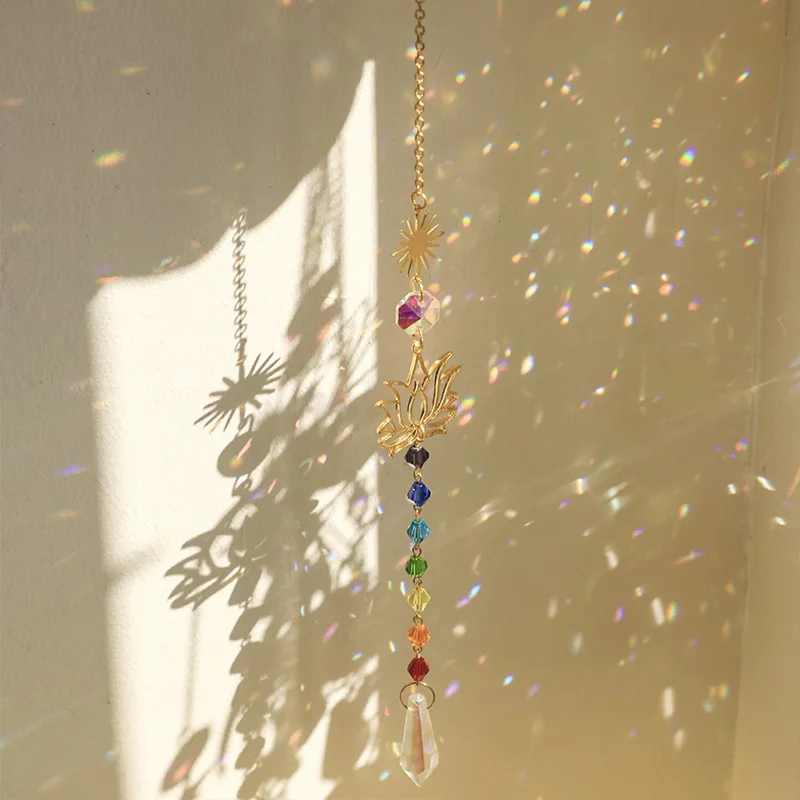 Sun catcher crystal lotus hanging colored glass outdoor decoration rainbow maker prism