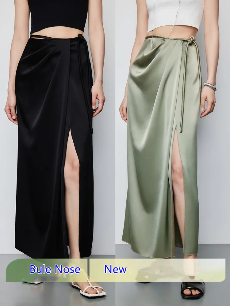 

New Women Bow Straight Skirts Spring Summer Fashion High Waist Folds Skirt Short Dress Female Vintage Side Split Skirt