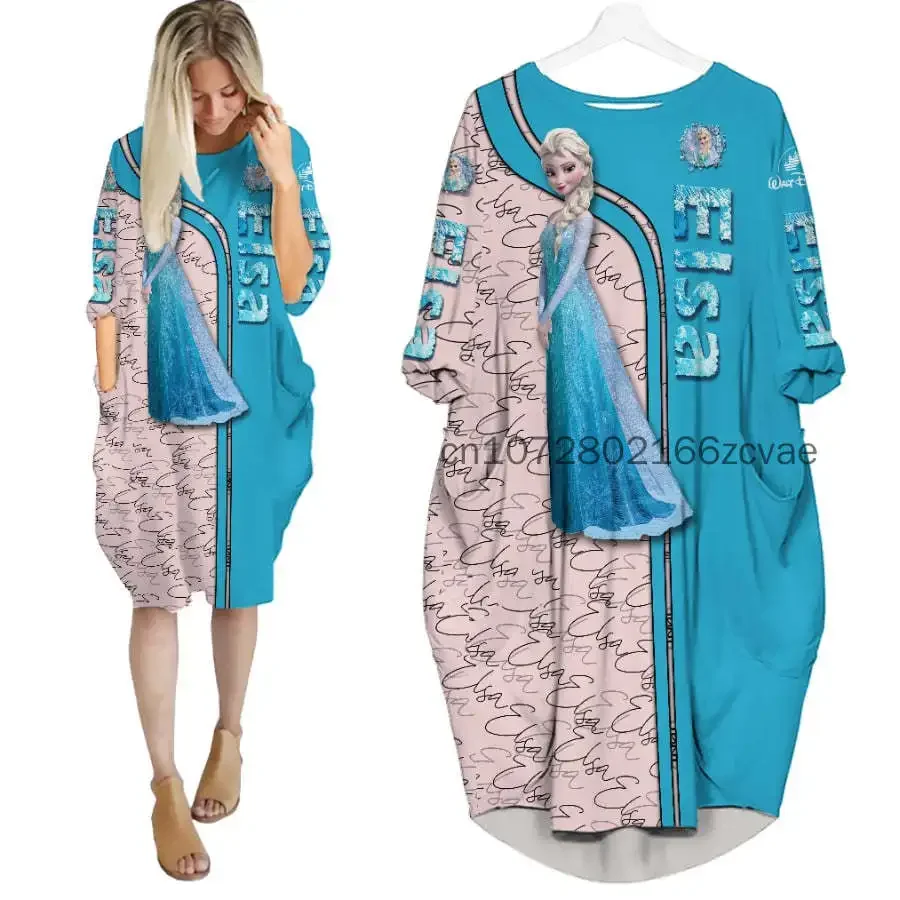 

Disney Ariel Princess Women's Batwing Pocket Dress Summer 3D Print Oversize Fashion Street Dress Long Sleeve Sleeping Dress