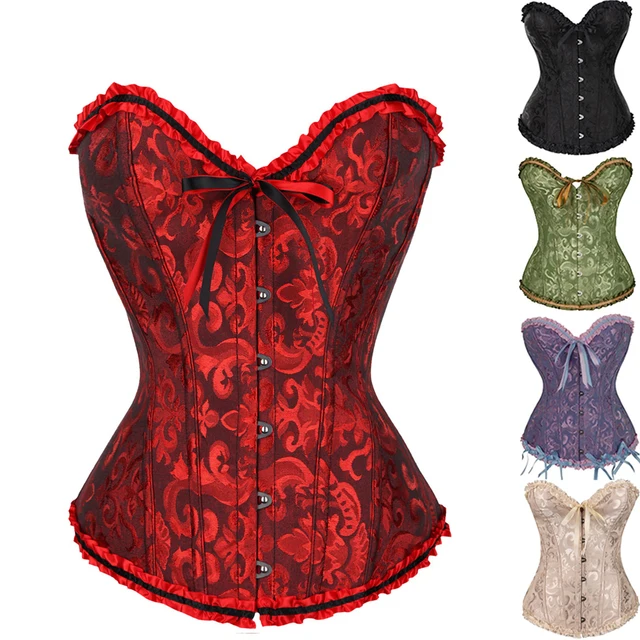 Corsets Sexy Bustiers dentelle florale hauts pour femmes fleur imprimé Vintage Corset gothique Satin Lingerie Corselet surbuste désossé 1