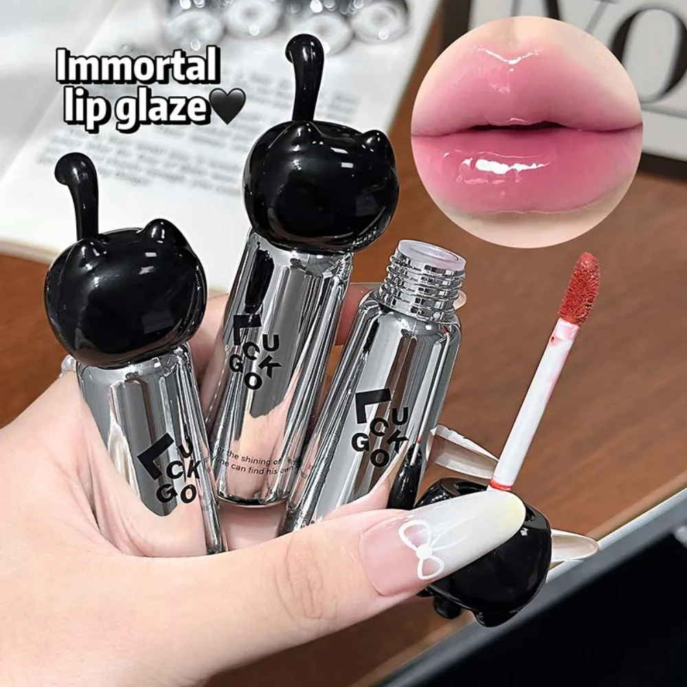 Black Kitten Mirror Lip Glaze Feuchtigkeitsspendender, wasserfester Lippenfilm, schnell bildend, nicht klebriges, glänzendes Gel-Make-up-Kosmetikprodukt_voghion.com