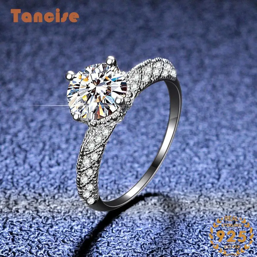 

Tancise Classic 925 Sterling 1 Carat Moissanite Ring for Women Ladies Jewelry Wedding Promise Party Gift