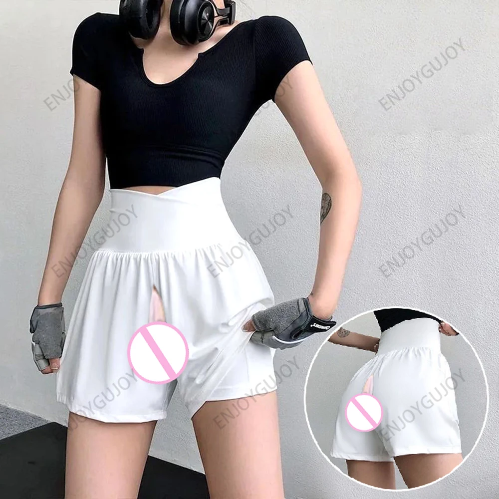 Invisible Open Crotch Outdoor Sex Women's Sports Shorts High Waist Breathable Quick Drying Slimming Yoga Pants Capris