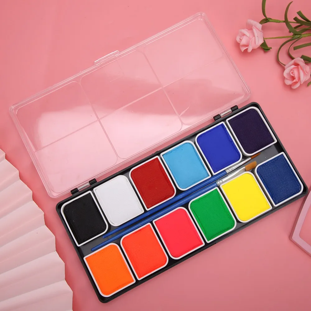 

12 Colors Face Body Paint Inks Professional Water-Based Halloween Party Ball Game Fan Fancy Body Art Makeup Supplies Accessories