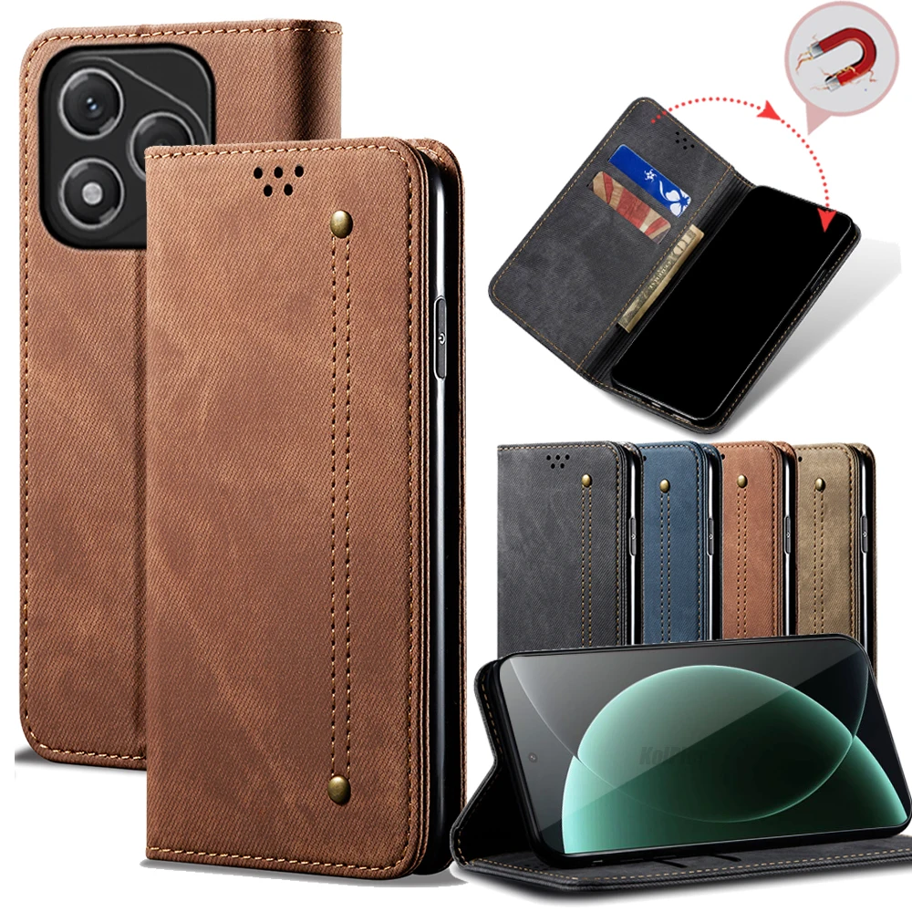 Luxury Leather Flip Wallet Case with Card Slot and Magnetic Closure - Ultra Denim Texture Cover