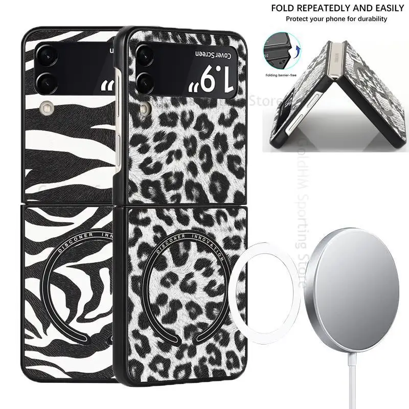 

For Magsafe Leather Phone Case For Samsung Z Flip4 5G Wireless Charging Magsafing Cover For Galaxy Z Flip 4 3 5G Magnetic Fundas