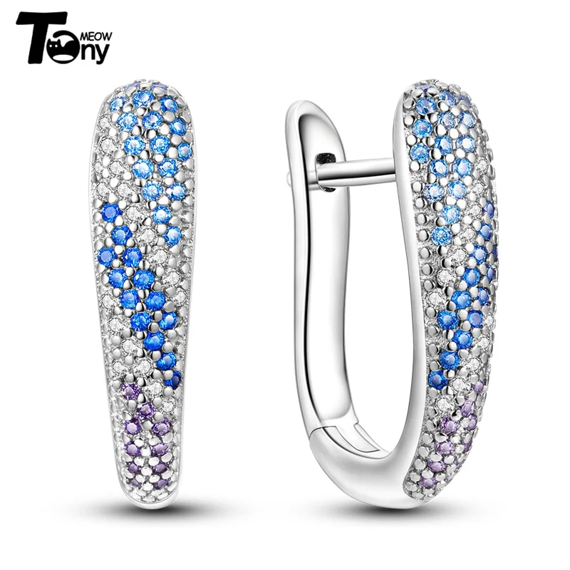 925 Sterling Silver Hoop Earrings For Women Star Moon Paint Feather Musical Note Colorful Zircon Fashion Earrings Women Gift