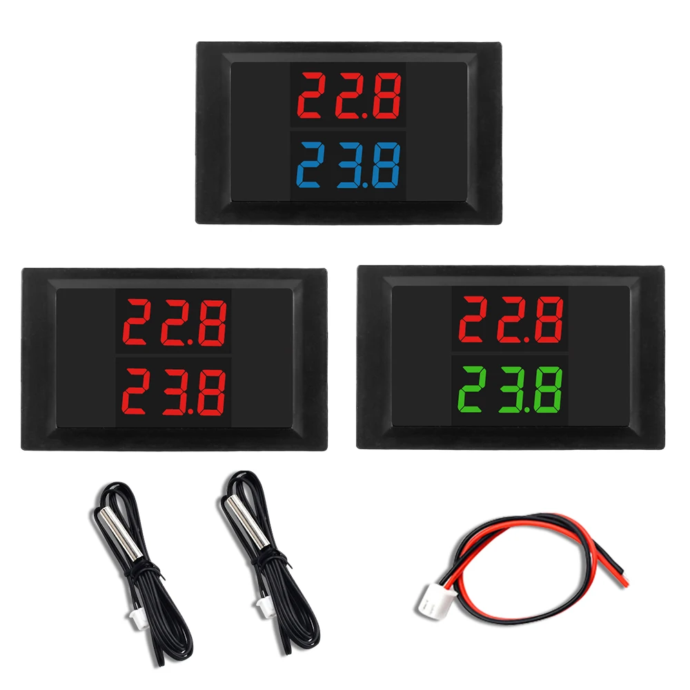 DC 12V 24V LED Dual Display Digital Thermometer Temperature Sensor Tester Dual NTC Waterproof Metal Probe 4V-28V For Car Digital thermometer Temperature sensor