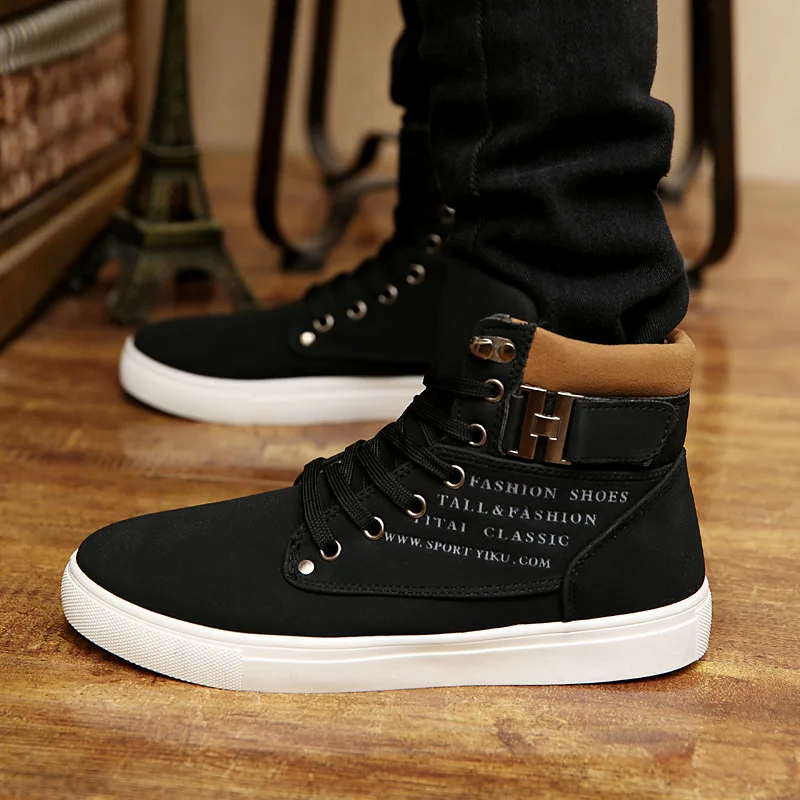 Men's Sneakers Autumn Winter Warm Matte Leather High Top Men's Shoes Large Size Size 47 Retro Casual Boots Male tyh6