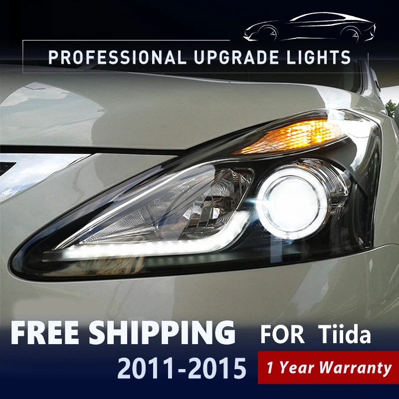 

Автомобильные фары для Nissan Tiida светодиодный, фары 2008 2019 2010 2011 светодиодный DRL Hid опция, фары ангельские глазки, биксеноновые аксессуары