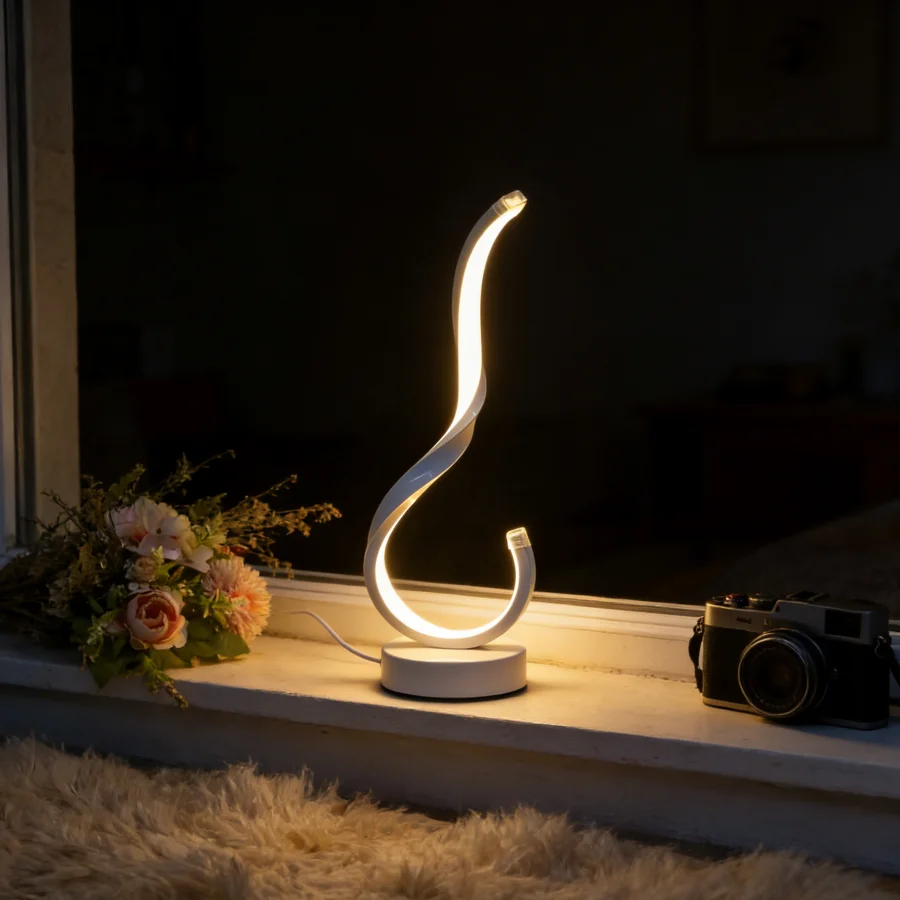 1PC 미적 감각의 나선형 LED 테이블 램프, 침실, 침대 옆 탁자, 홈 데코 선물용 로맨틱한 따뜻한 조명