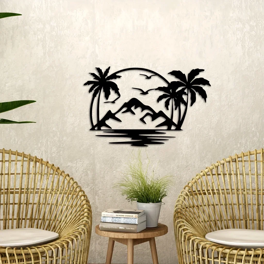 

CIFBUY Decoration Tropical Palm Tree Wall Plaque Decorative Metal Art Outdoor Indoor Use Garden Livingroom Bedroom Background H