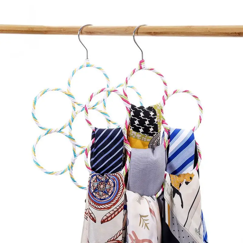

9/16/28 Rings Scarf Hanger Multi Scarves Vertical Display Hanger Hijab Ties Belt Organizer Circle Storage Holder Clothes Hanger