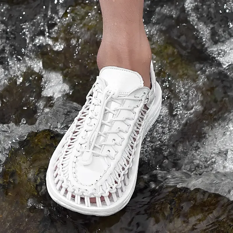 2024 New Leisure Men's Spring/Summer Knitted Sandals Fashionable and Trendy Beach Shoes with A Headband and One Step Lazy Shoes