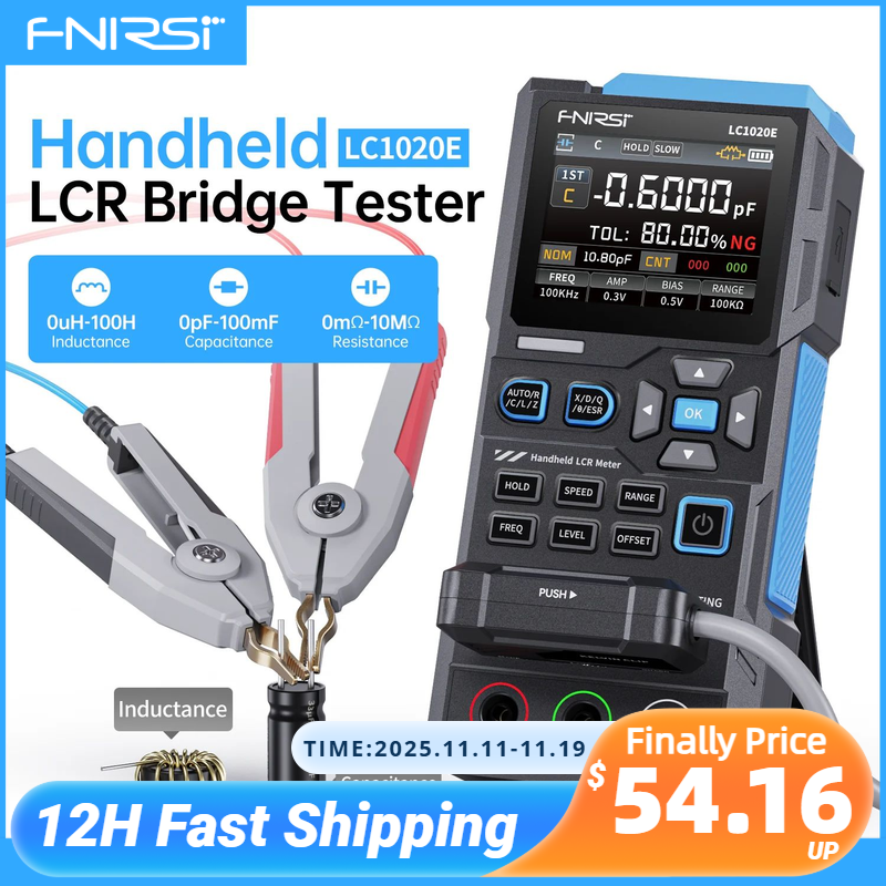 FNIRSI LC1020E High Precision Digital Bridge LCR ESR Tester Resistance Capacitance Inductance Electronic Component Measurement