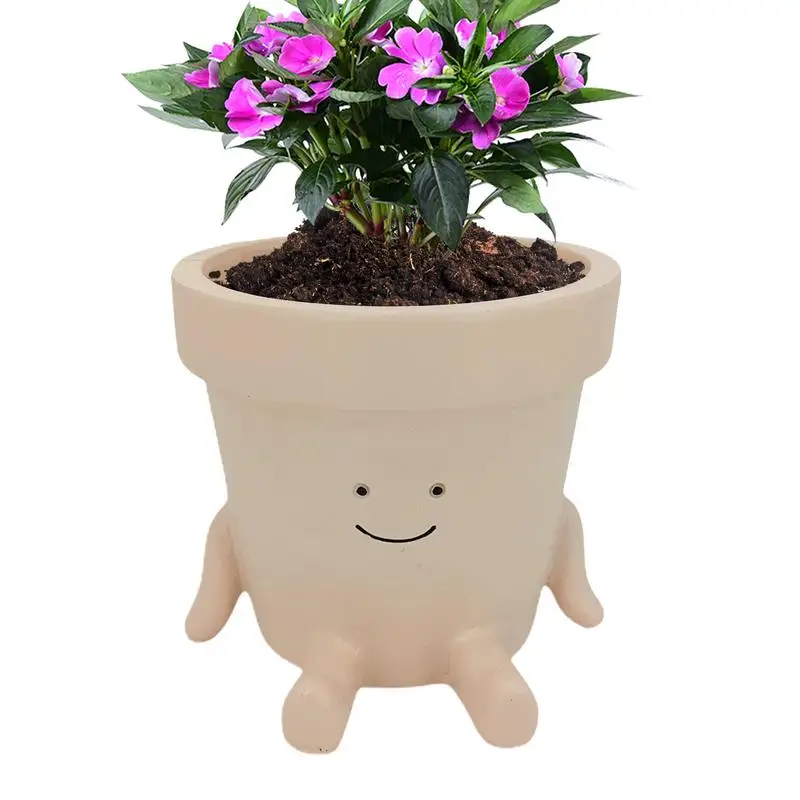 Cute Indoor Plant Pots Resin Indoor Cactus Sitting Plant Pot Decorative Novelty Planter Head Planter Garden Pots For Gardening